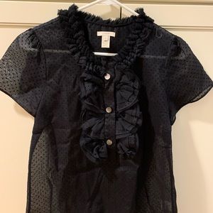 J. Crew Woman’s Short Sleeve Black Ruffle Blouse Size 8